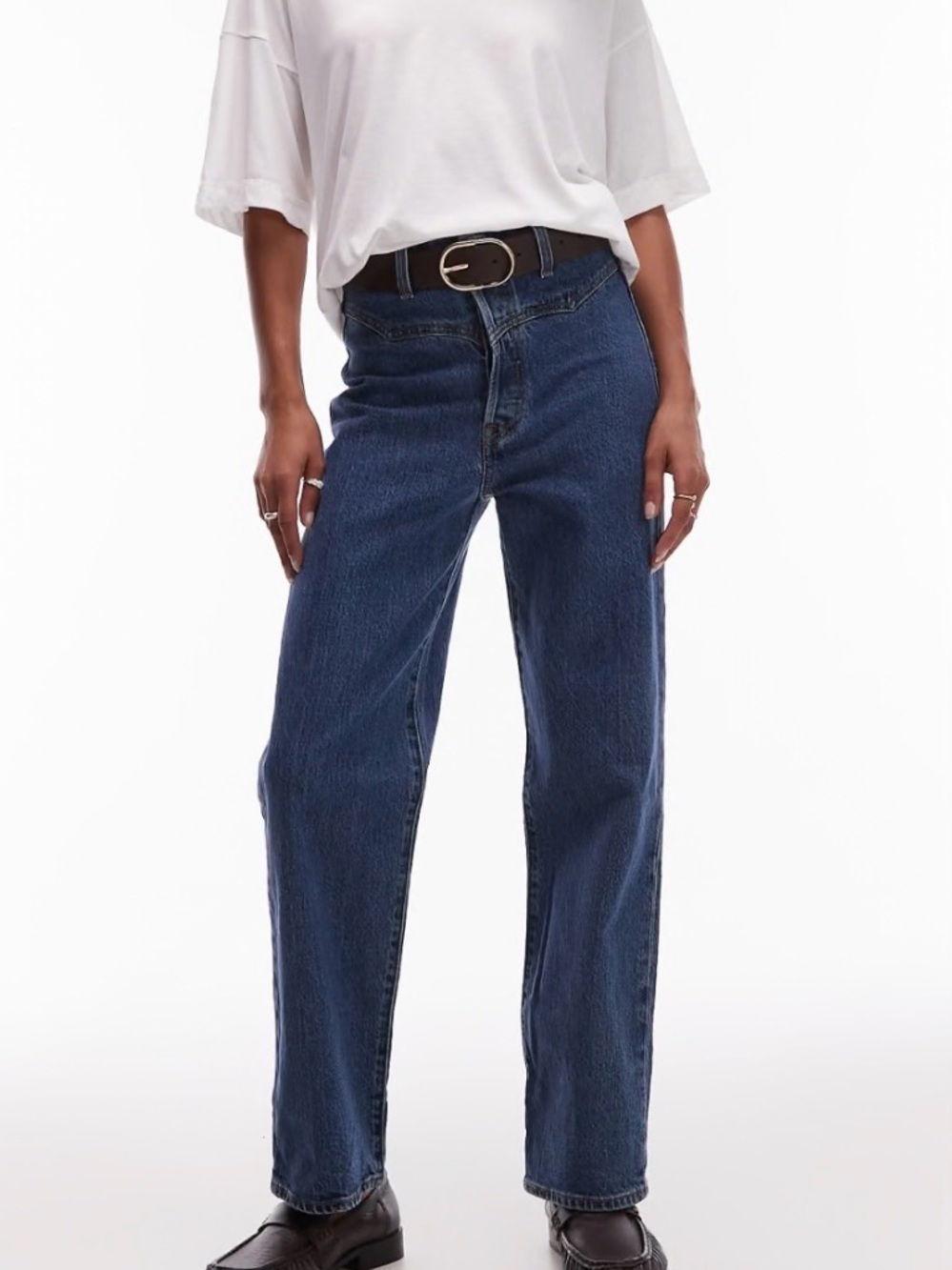 Levi’s Ribcage High-Rise Straight Ankle Leg Jeans in Dark Blue